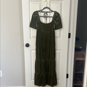 Anthropologie Olive Velvet Midi Dress